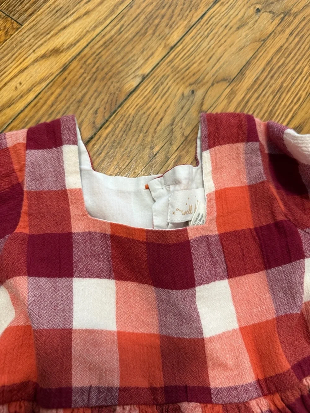 Well dressed wolf red orange gingham plaid long sleeve square neck dress 4T